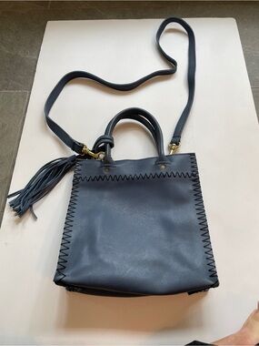 Raven + Lily Navy Leather Mini Mara Crossbody Bag with Tassel